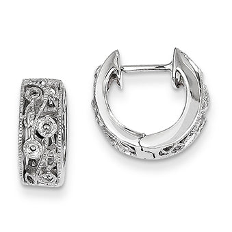 0.1 Carat 14K White Gold Diamond Floral Design Hoop Earrings