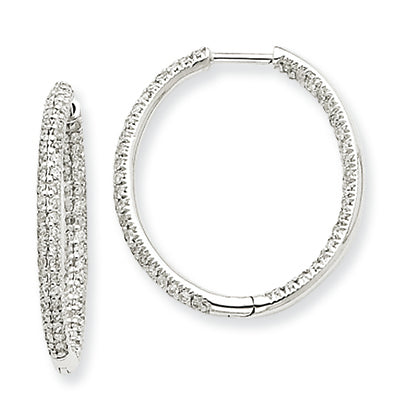 0.7 Carat 14K White Gold Diamond In & Out Hoop Earrings