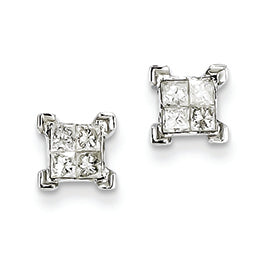 0.6 Carat 14K White Gold Princess Diamond Screwback Earrings