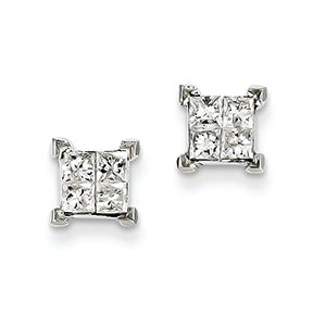 0.8 Carat 14K White Gold Princess Diamond Screwback Earrings