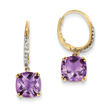 7.6 Carat 14K Gold Amethyst & Diamond Dangle Earrings