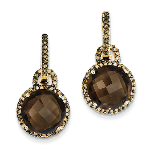 9.2 Carat 14K Gold Smokey Quartz & Champagne Diamond Dangle Earrings