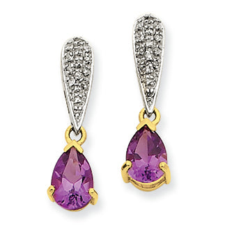 1.5 Carat 14K Gold Amethyst & Diamond Dangle Earrings