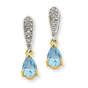 1.7 Carat 14K Gold Blue Topaz & Diamond Dangle Earrings