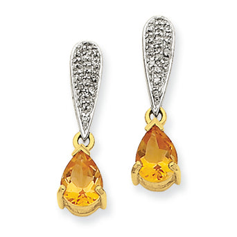1.3 Carat 14K Gold Citrine & Diamond Dangle Earrings