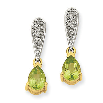 1.7 Carat 14K Gold Peridot & Diamond Dangle Earrings