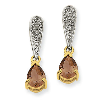 1.3 Carat 14K Gold Smokey Quartz & Diamond Dangle Earrings