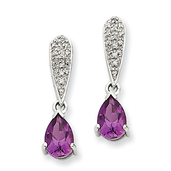 1.5 Carat 14K White Gold Amethyst & Diamond Dangle Post Earrings