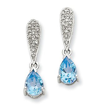 1.7 Carat 14K White Gold Blue Topaz & Diamond Dangle Post Earrings