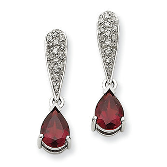 1.8 Carat 14K White Gold Garnet & Diamond Dangle Post Earrings