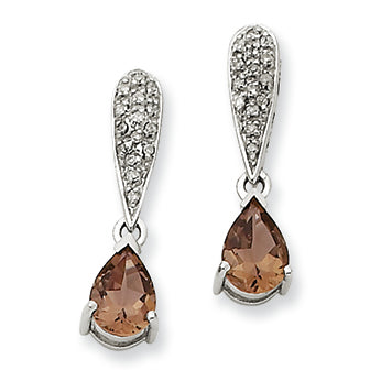 1.3 Carat 14K White Gold Smokey Quartz & Diamond Dangle Post Earrings