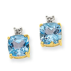 2.3 Carat 14K Gold Blue Topaz & Diamond Post Earrings