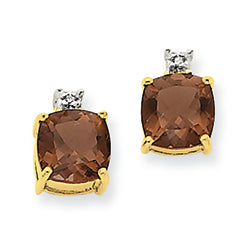 1.6 Carat 14K Gold Smokey Quartz & Diamond Post Earrings