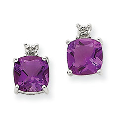 2 Carat 14K White Gold Amethyst & Diamond Post Earrings