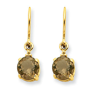 1.2 Carat 14K Gold Smokey Quartz & Diamond Dangle Earrings