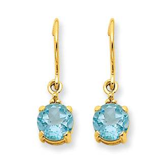 1.9 Carat 14K Gold Blue Topaz & Diamond Dangle Earrings