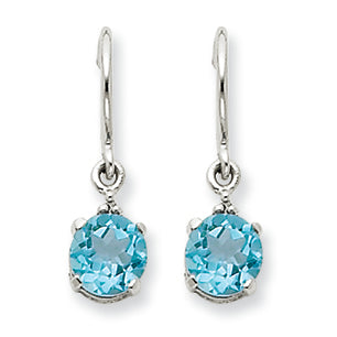 1.9 Carat 14K White Gold Blue Topaz & Diamond Dangle Earrings