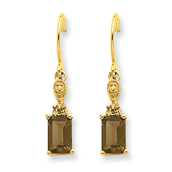 1.2 Carat 14K Gold Smokey Quartz & Diamond Dangle Earrings