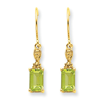 1.2 Carat 14K Gold Peridot & Diamond Dangle Earrings