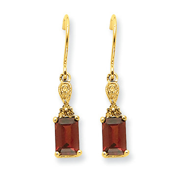1.4 Carat 14K Gold Garnet & Diamond Dangle Earrings