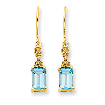 1.4 Carat 14K Gold Blue Topaz & Diamond Dangle Earrings