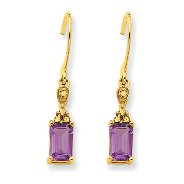 1.1 Carat 14K Gold Amethyst & Diamond Dangle Earrings