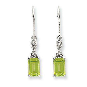 1.2 Carat 14K White Gold Peridot & Diamond Dangle Earrings