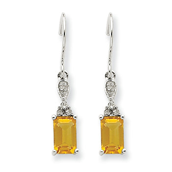 1 Carat 14K White Gold Citrine & Diamond Dangle Earrings