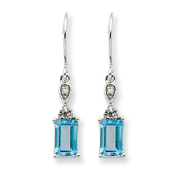 1.4 Carat 14K White Gold Blue Topaz & Diamond Dangle Earrings