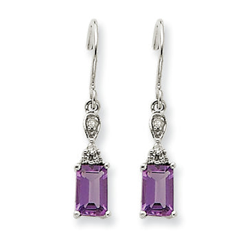 1.1 Carat 14K White Gold Amethyst & Diamond Dangle Earrings