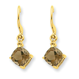 2 Carat 14K Gold Smokey Quartz & Diamond Dangle Earrings