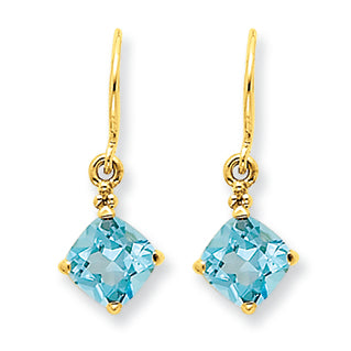 2.2 Carat 14K Gold Blue Topaz & Diamond Dangle Earrings