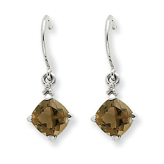 2 Carat 14K White Gold Smokey Topaz & Diamond Dangle Earrings