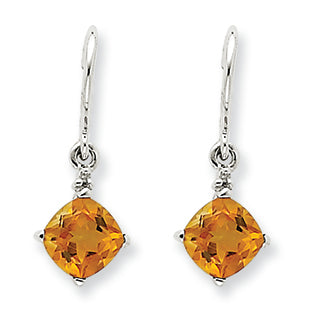 1.8 Carat 14K White Gold Citrine & Diamond Dangle Earrings