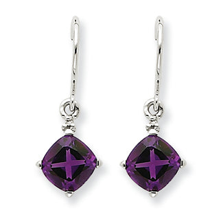 1.8 Carat 14K White Gold Amethyst & Diamond Dangle Earrings