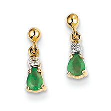 0.3 Carat 14K Gold Emerald & Diamond Dangle Earrings
