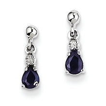 0.4 Carat 14K White Gold Blue Sapphire & Diamond Dangle Post Earrings