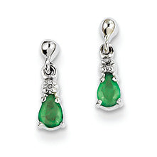 0.3 Carat 14K White Gold Emerald & Diamond Dangle Post Earrings