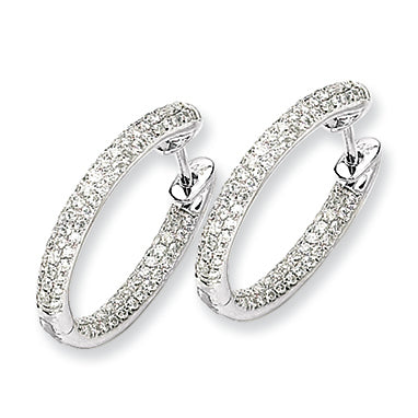 0.8 Carat 14K White Gold Diamond In-Out Hinged Hoop Earrings