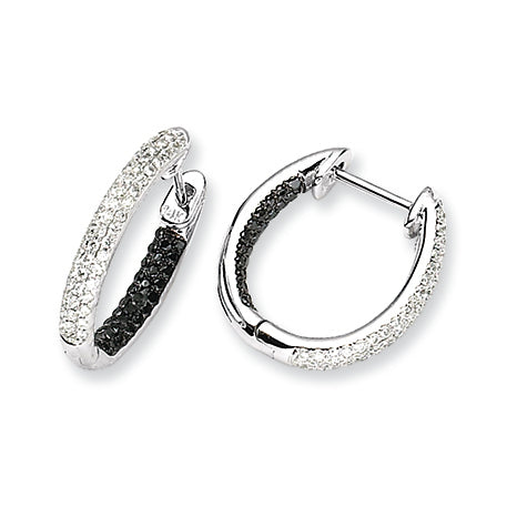 0.6 Carat 14K White Gold Black & White Diamond In-Out Hoop Earrings