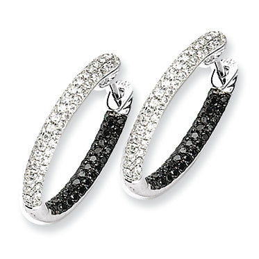 1 Carat 14K White Gold Black & White Diamond In-Out Hoop Earrings