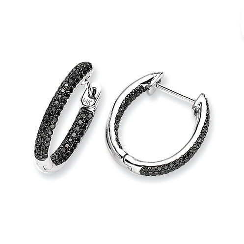 0.6 Carat 14K White Gold Black Diamond In-Out Hoop Earrings
