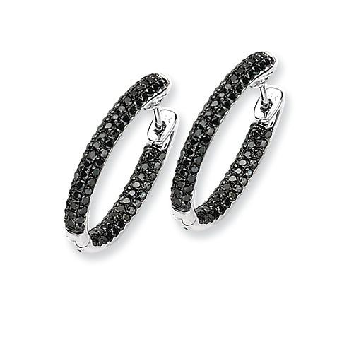 1.2 Carat 14K White Gold Black Diamond In-Out Hoop Earrings