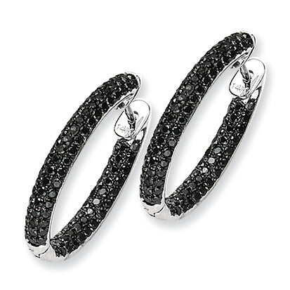 1.4 Carat 14K White Gold Black Diamond In-Out Hoop Earrings