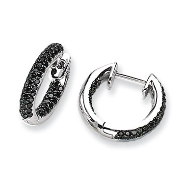 0.4 Carat 14K White Gold Black Diamond Hinged Hoop Earrings