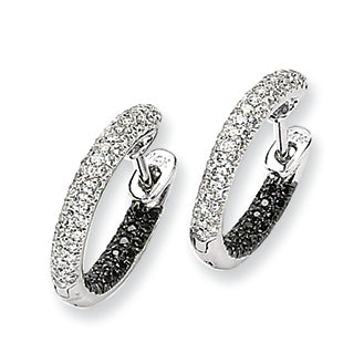 0.6 Carat 14K White Gold Black and White Diamond Hinged Hoop Earrings
