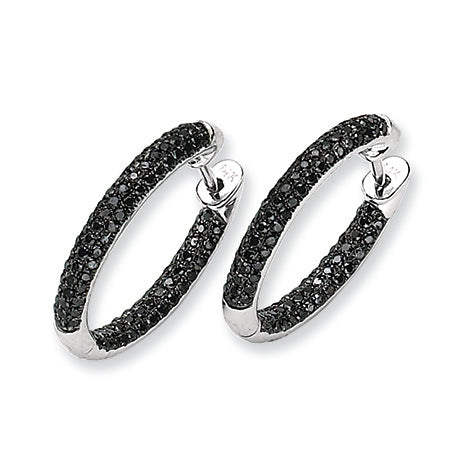 1 Carat 14K White Gold Black Diamond Hinged Hoop Earrings