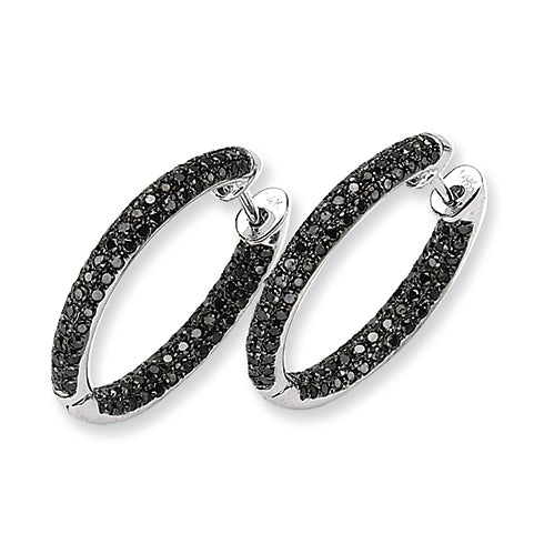1.3 Carat 14K White Gold Black Diamond Hinged Hoop Earrings