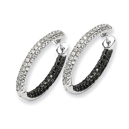 1.2 Carat 14K White Gold Black and White Diamond Hinged Hoop Earrings