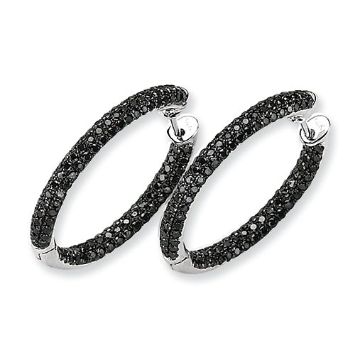 1.5 Carat 14K White Gold Black Diamond Hinged Hoop Earrings